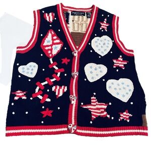 VTG Eagle's Eye 4th of July Sweater Vest Women's S Petite Patriotic  Grandmacore